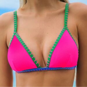 New CUPSHE Woman’s Sensorial Spring Colorblock Bikini Top Stitched Edges Sz Sm